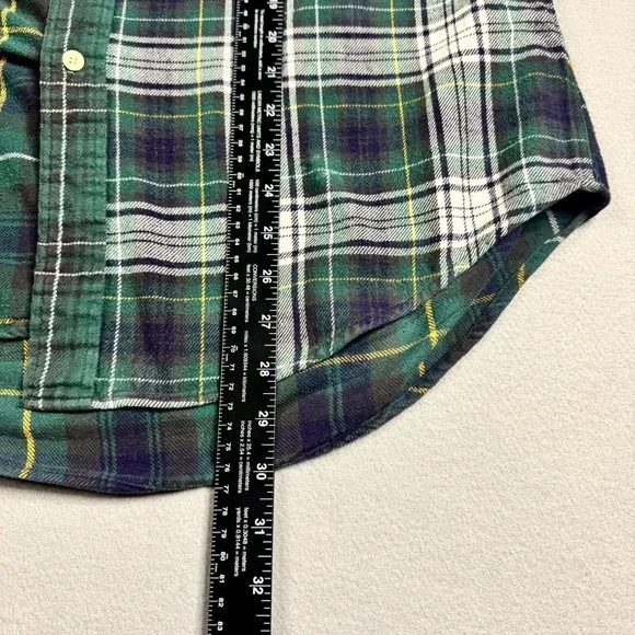 Gap Mens Large Plaid Color Block Flannel Shirt Organic Cotton Y2K VTG Blue/Green - Picture 7 of 10